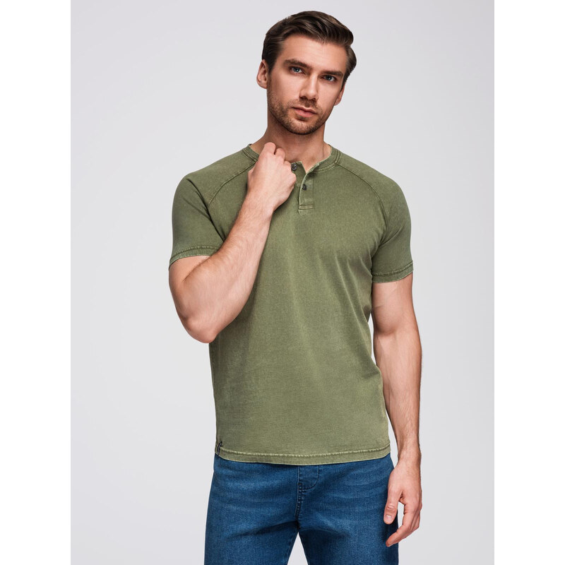 Ombre Mens t-shirt with wash effect and buttons at neckline -