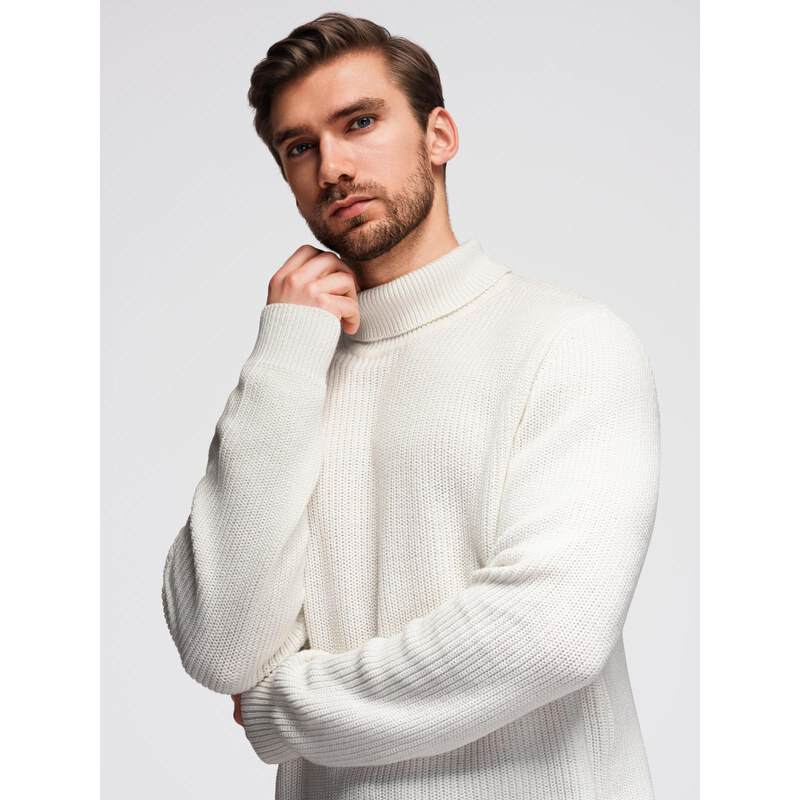 Ombre Classic mens cotton turtleneck sweater - white