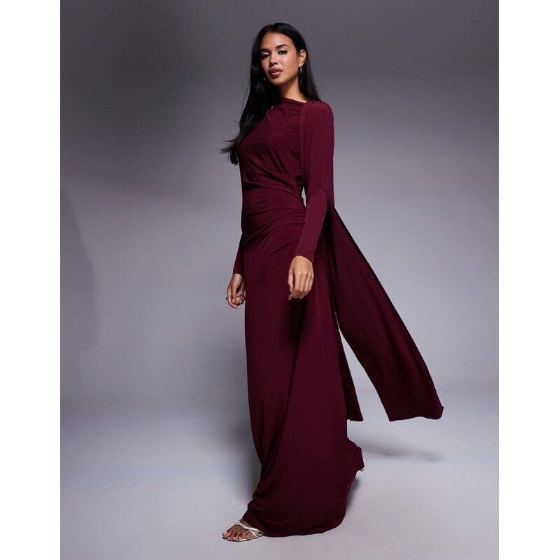 Daska slinky one cape detail maxi dress in wine-Red 112795170