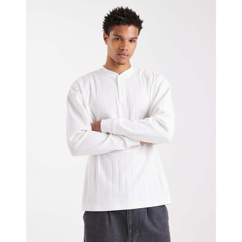 ASOS DESIGN oversized henley long sleeve t-shirt in white wide