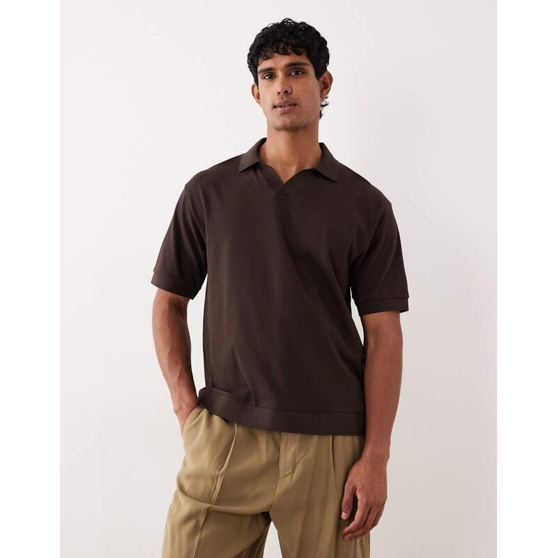 ASOS DESIGN heavyweight relaxed boxy polo in brown