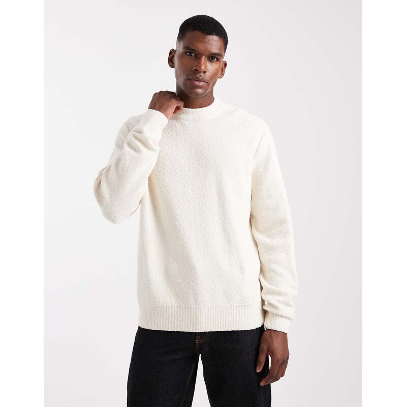 Jack & Jones boucle jumper in cream-White