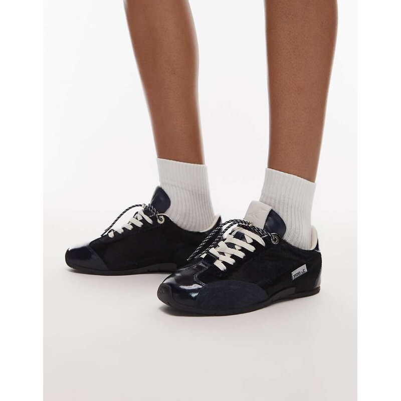 Bronx gum sole trainers in leather navy 108784115