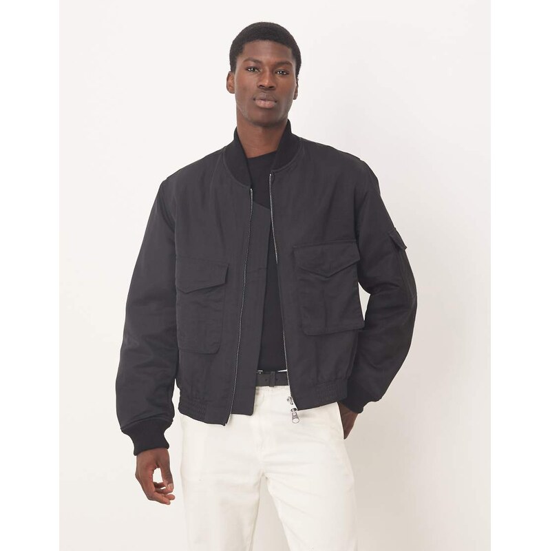 ARKET bomber jacket with workwear pockets in black