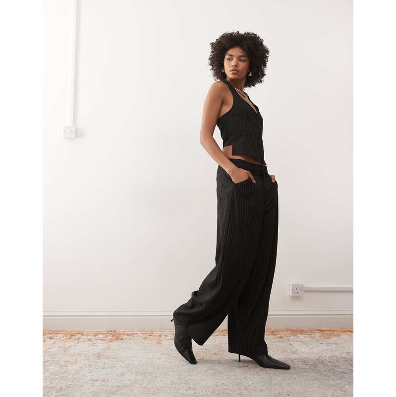 COLLUSION 90s XL balloon low rise trouser in pinstripe-Black