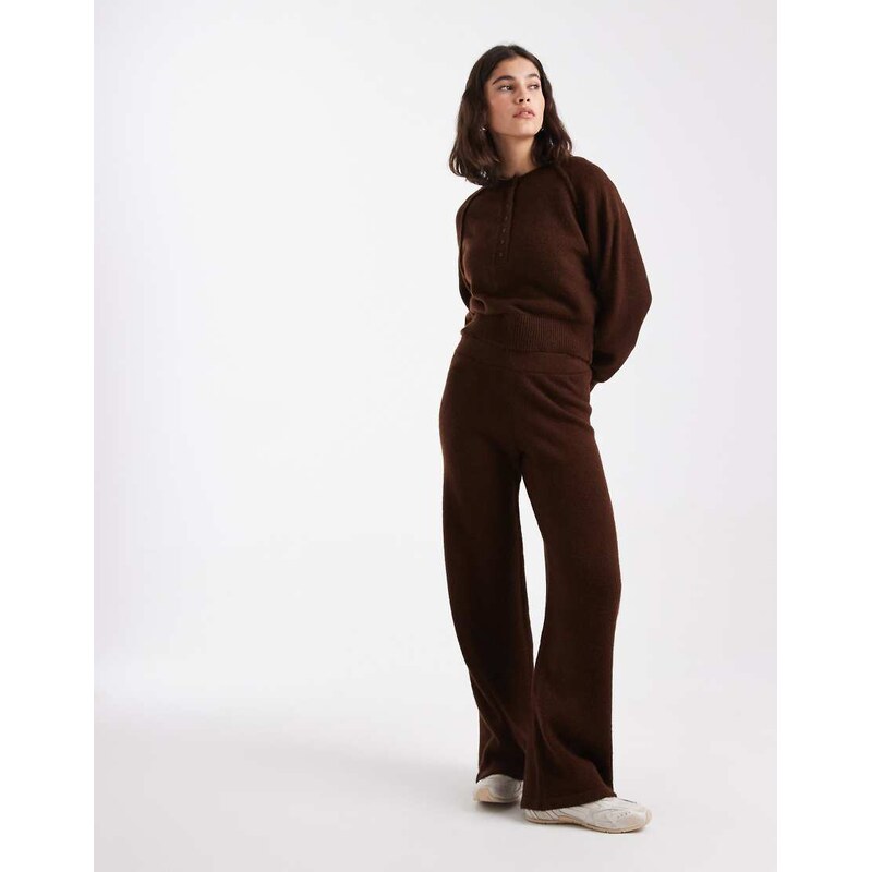 ASOS DESIGN co-ord knitted wide leg trousers in chocolate-Brown