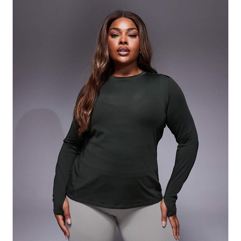 4505 Curve Icon long sleeve quick dry running top in dark khaki-Green 108784117