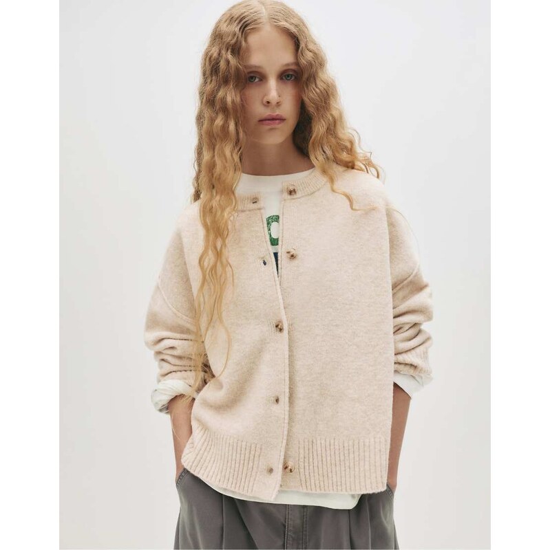 Pull&Bear Cardigan with raglan sleeves and buttons in sand
