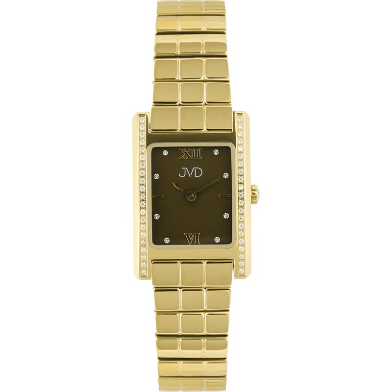 JVD Dámské hranaté zlacené elegantní šperkové hodinky JVD JG1041