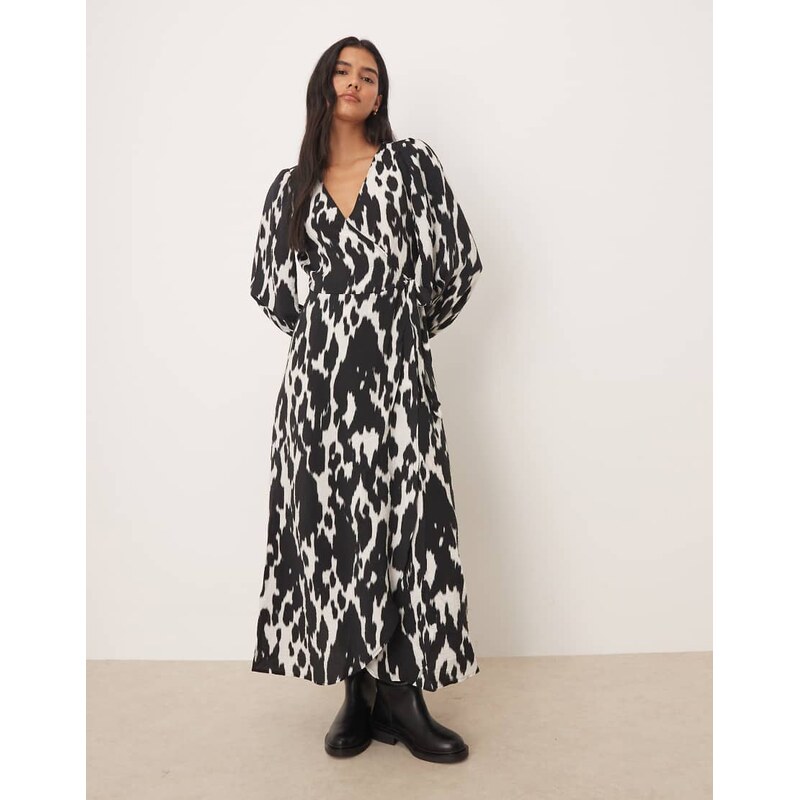 JDY wrap midaxi dress in abstract print-White