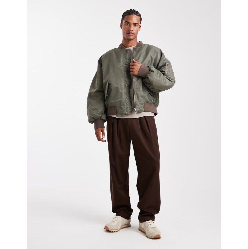 ASOS DESIGN oversized bomber jacket in khaki-Green