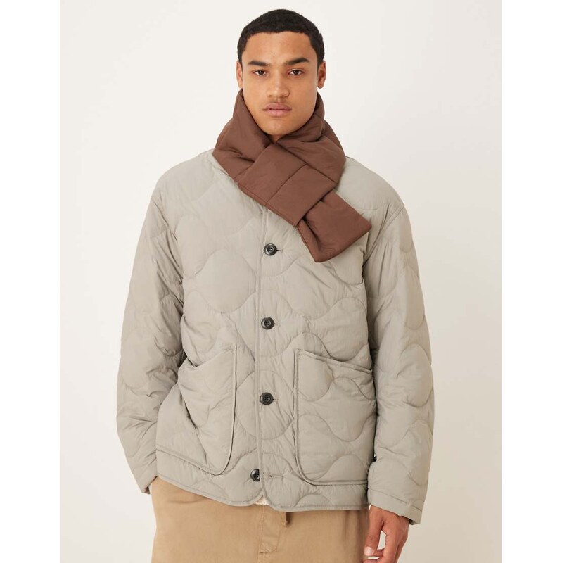 ASOS DESIGN padded quilt packable scarf in brown