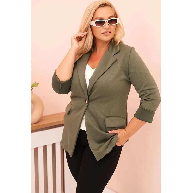 Kesi Khaki dámský viskózový plus size blejzr s klasickým límcem 108785603
