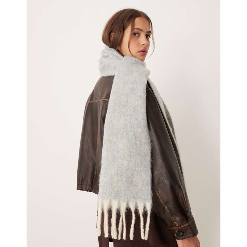 ASOS DESIGN wool mix scarf tassel design in two tone blue