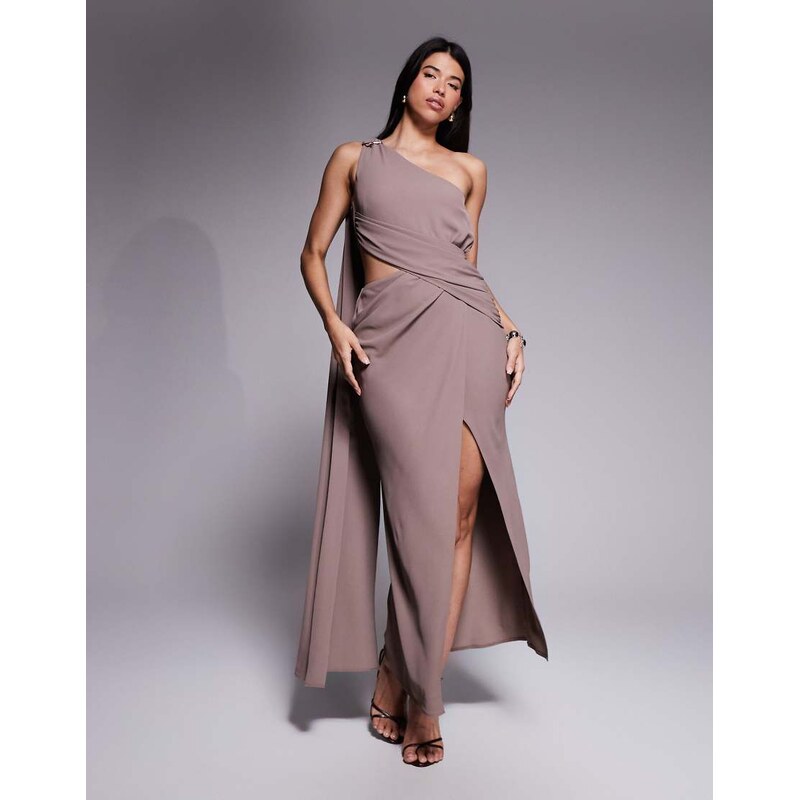 ASOS DESIGN asymmetric one shoulder crepe maxi dress with gold trim 108801374