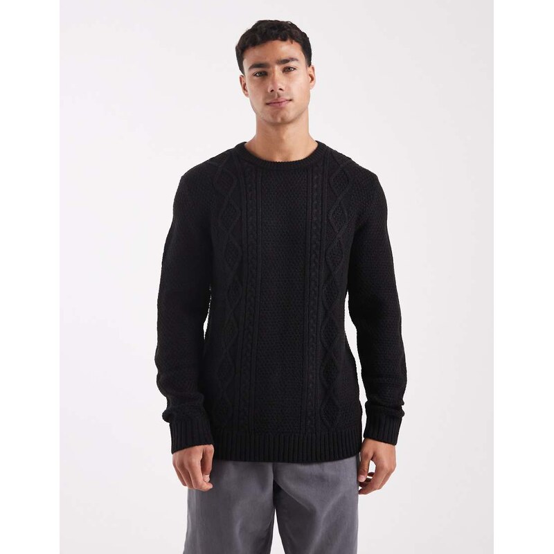 JJ Rebel cable knit jumper in black