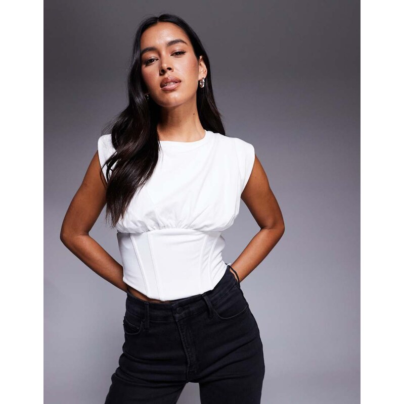 Good American sleeveless corset top in white