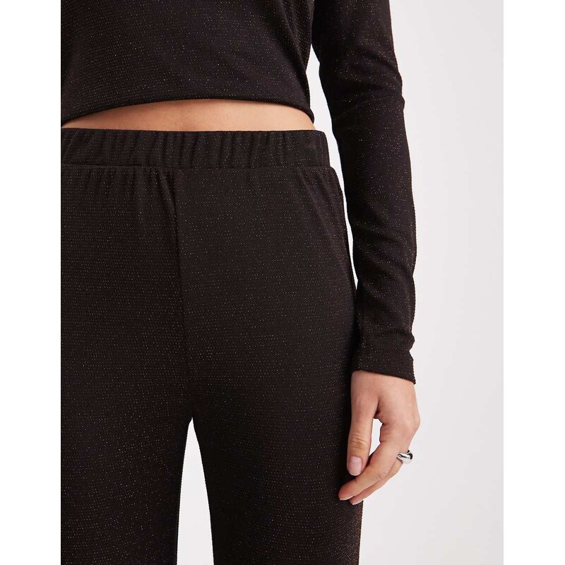 Vero Moda glitter wide leg trouser co-ord in chocolate and copper-Brown