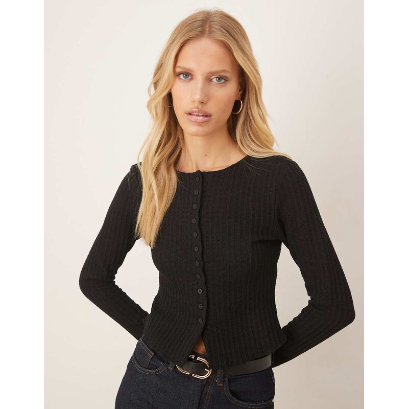 ASOS DESIGN shrunken fit textured button through long sleeve top