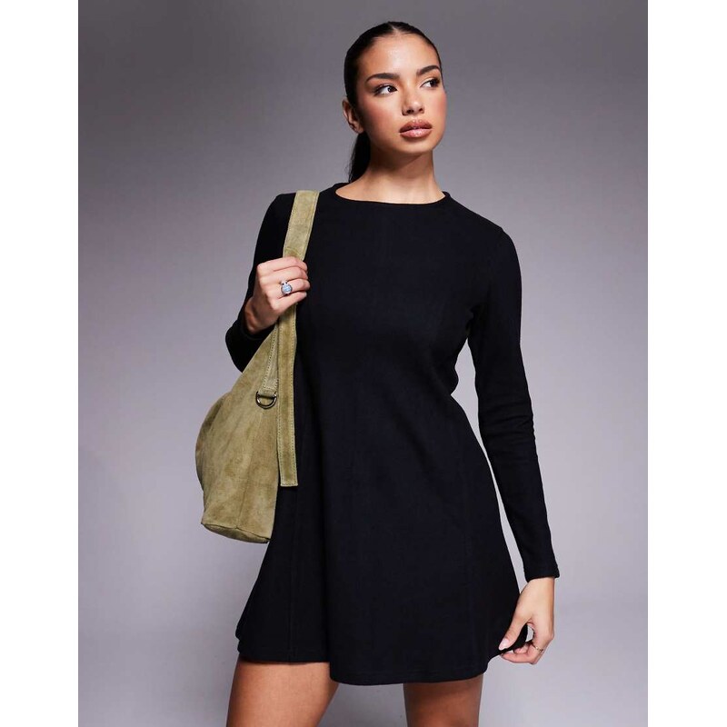 ASOS DESIGN supersoft long sleeve fit and flare mini dress in black