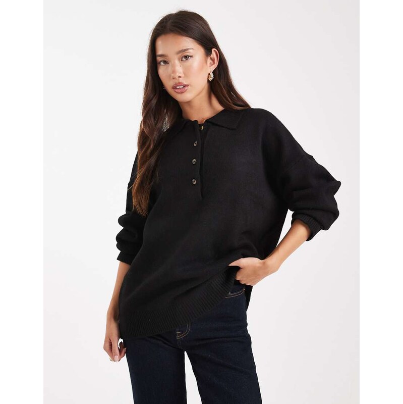 ASOS DESIGN knitted compact rugby shirt in black 107777301