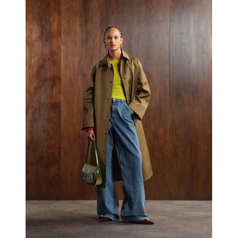 ASOS DESIGN longline trench in khaki-Brown 113260946