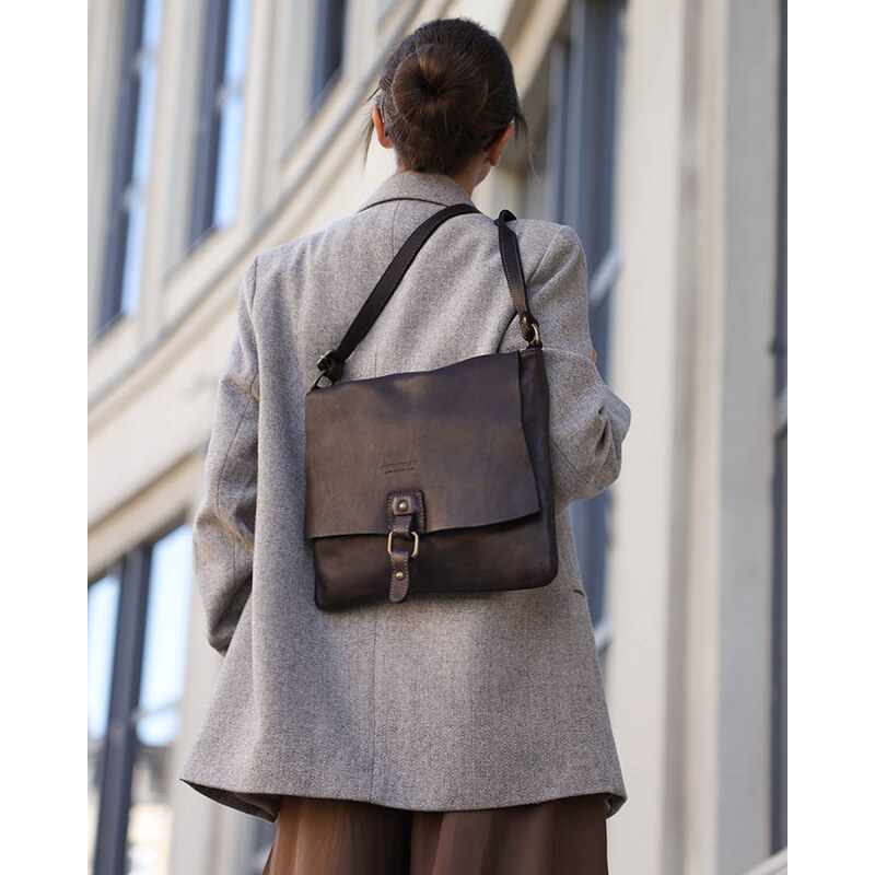MARCO MAZZINI Kožená crossbody kabelka - tmavě hnědá 85869364