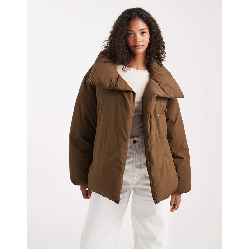 ASOS DESIGN funnel neck clean puffer jacket in olive-Green