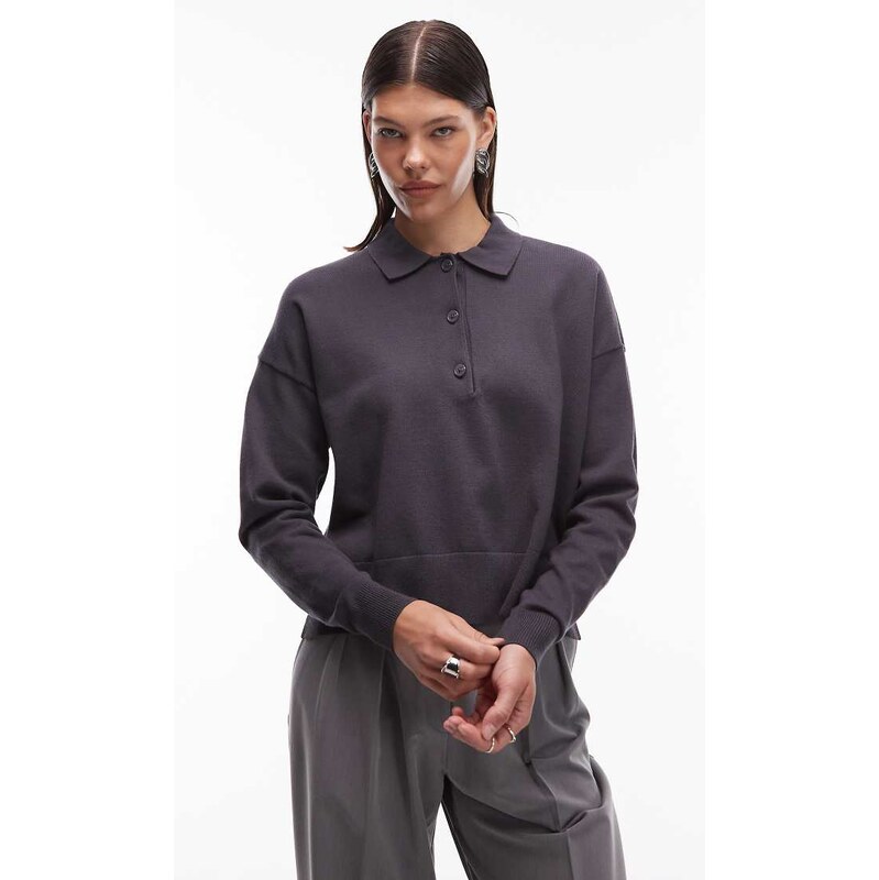 ASOS DESIGN knitted structured rugby top in grey 108056377