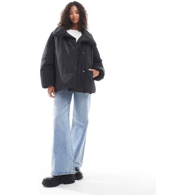 ASOS DESIGN funnel neck clean puffer jacket in black 113401894