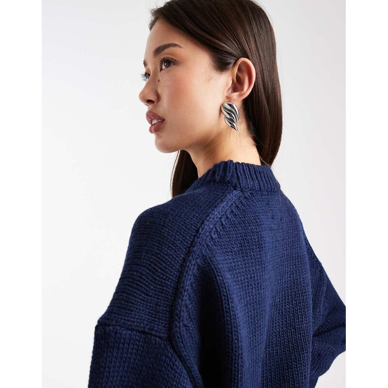 ASOS DESIGN super oversized chunky crew neck jumper with curved hem in navy
