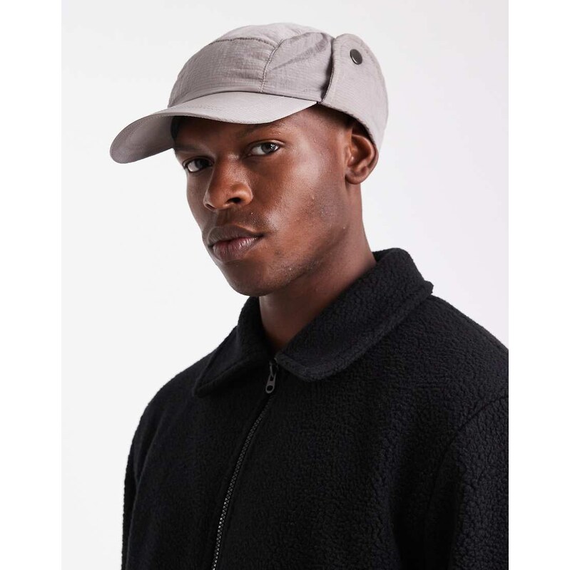 ASOS DESIGN trapper cap in grey ripstop-Neutral