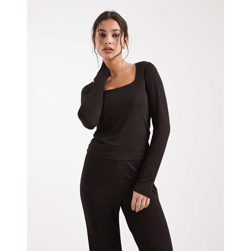 Vero Moda glitter long sleeve square neck top co-ord in