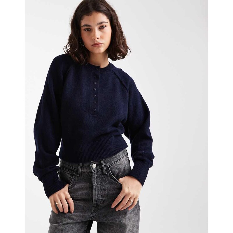 ASOS DESIGN knitted long sleeve henley jumper in navy