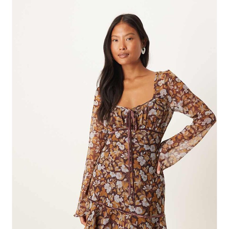 ASOS Petite ASOS DESIGN Petite ruched bust long sleeve mini dress in 114844428