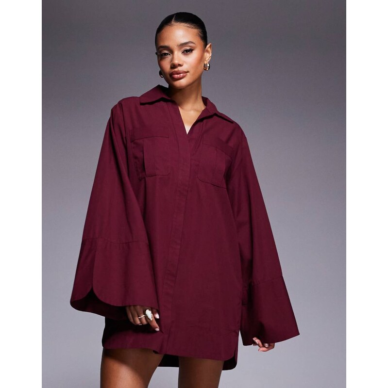 ASOS DESIGN mini shirt dress with wide cuffs and oversized