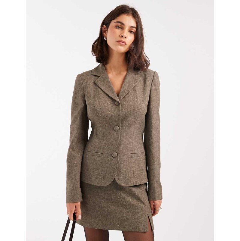 Miss Selfridge high collar blazer co-ord in oatmeal-Neutral