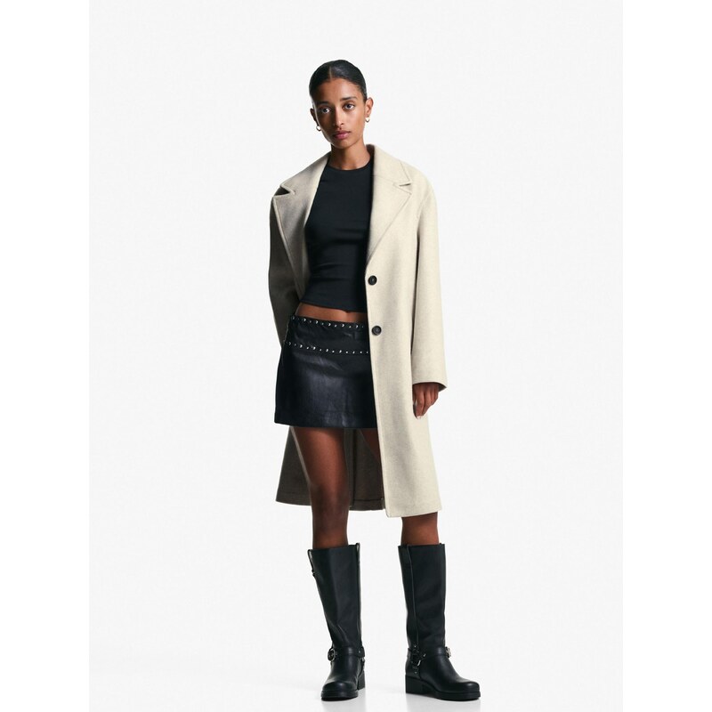 Bershka Přechodný kabát krémová