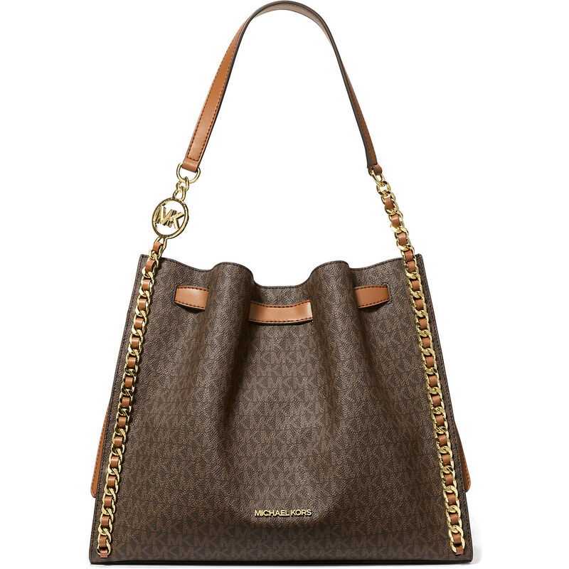 Michael Kors Mina Large Signature Logo Chain Shoulder Bag Brown
