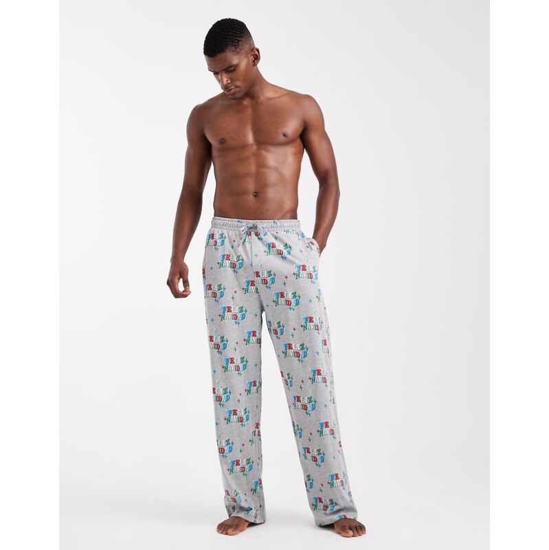 ASOS DESIGN lounge bottoms with Christmas Feliz Navidad graphic in grey