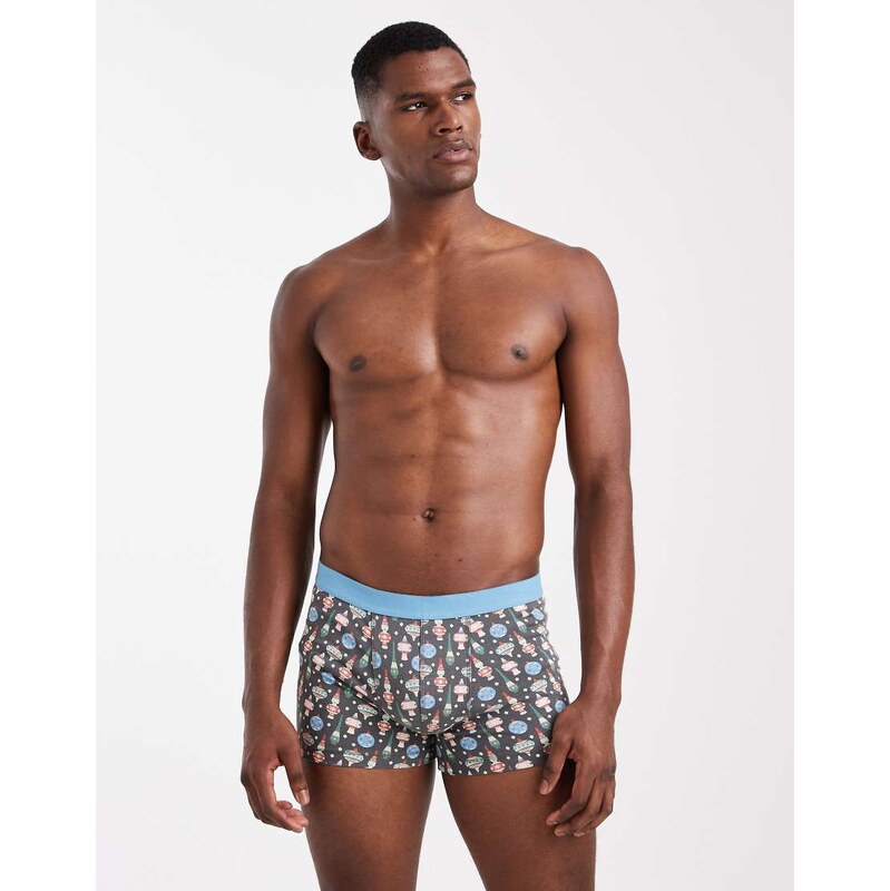 ASOS DESIGN Christmas boxers with decoration graphic in blue