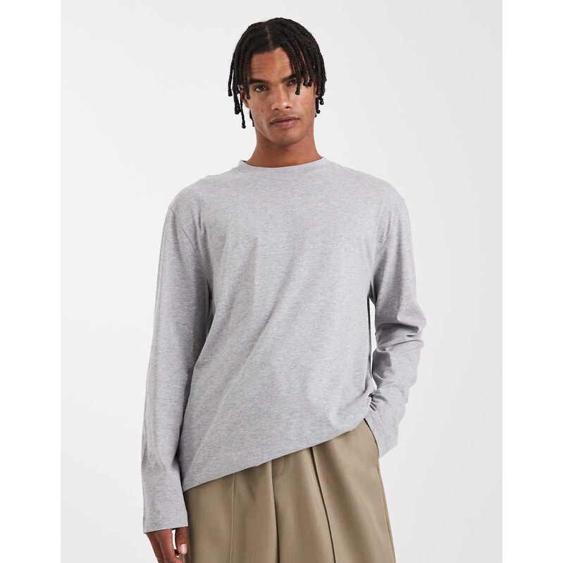 ASOS DESIGN Essentials relaxed long sleeve t-shirt in grey marl
