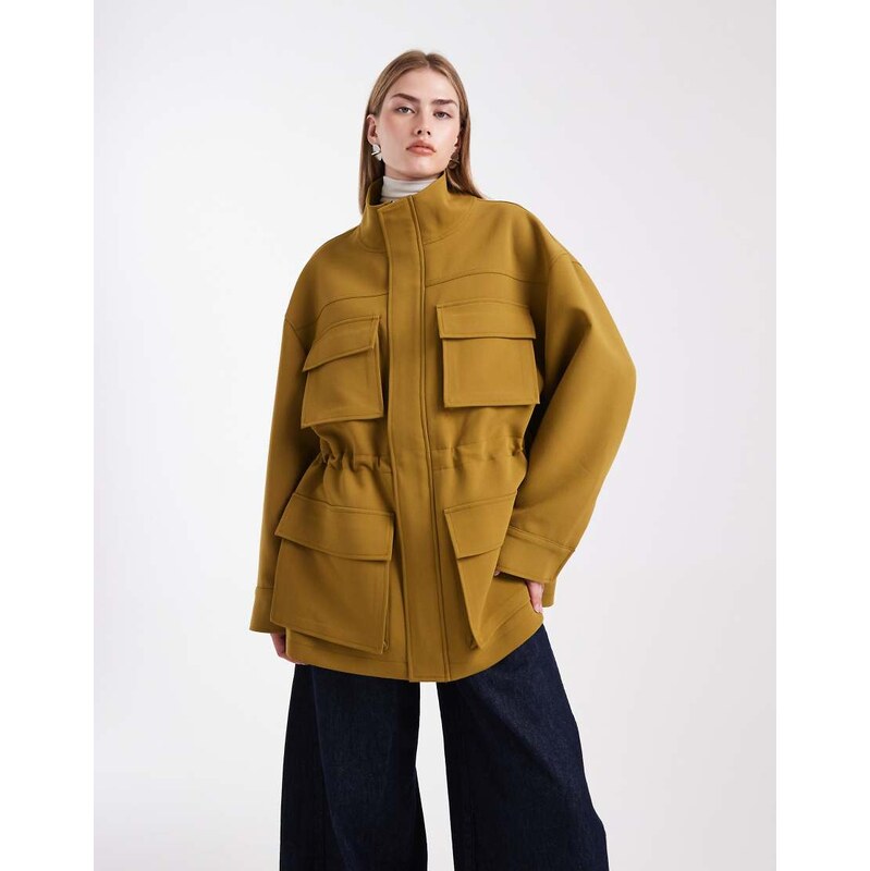 ASOS DESIGN tailored military patch pocket jacket in olive-Brown