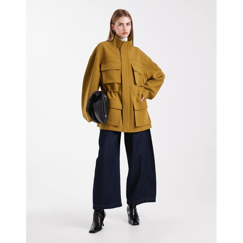ASOS DESIGN tailored military patch pocket jacket in olive-Brown