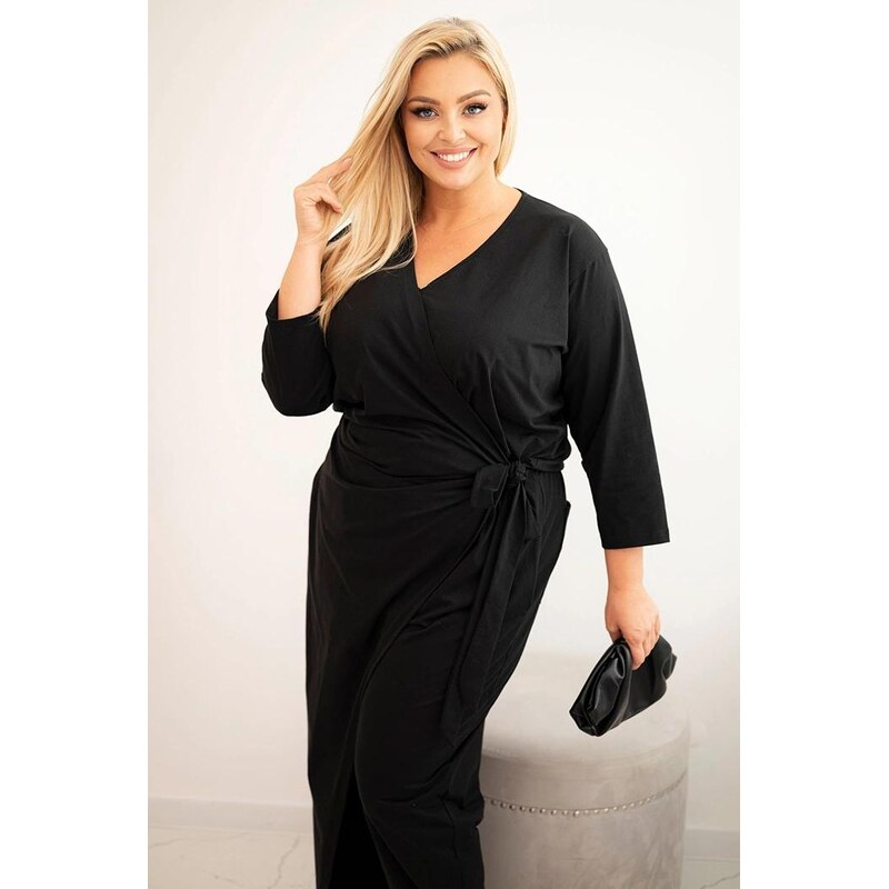 MladaModa Bavlněný oversize overal s vázáním v pase model 6962 černý 108807444