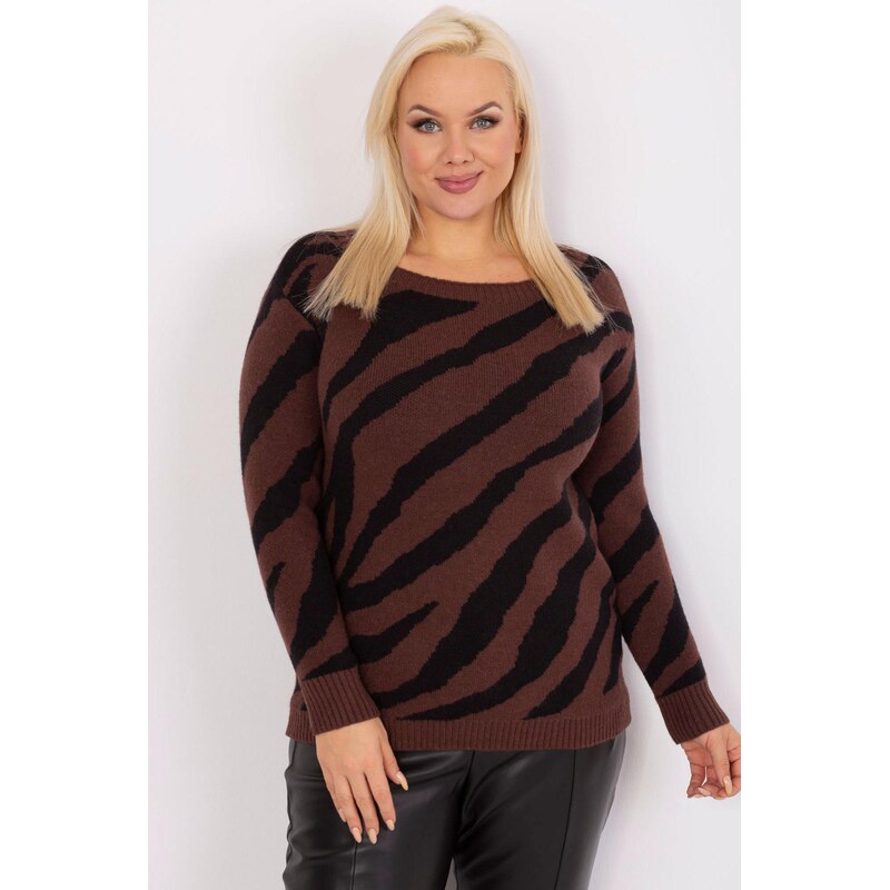 MladaModa Oversize svetr se zvířecím motivem model 78523 hnědý
