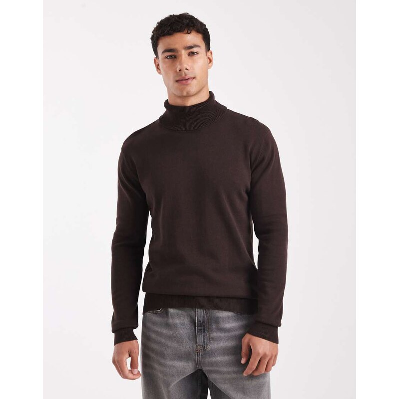 Brave Soul roll neck jumper in chocolate brown