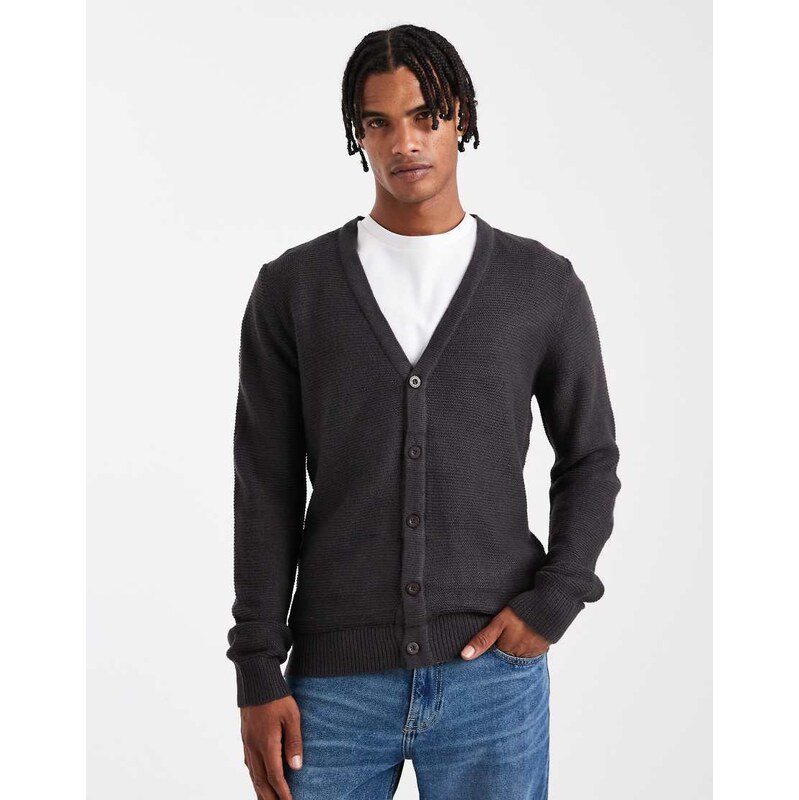 Brave Soul knitted button down cardigan in dark grey