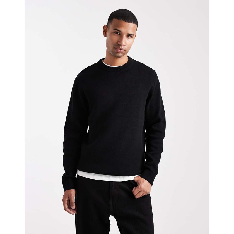 Jack & Jones premium knitted crew neck jumper in black
