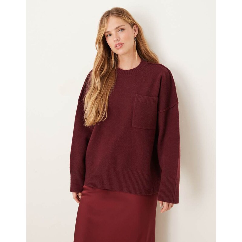 Pretty Lavish exposed seam pocket jumper in burgundy-Red 112575362